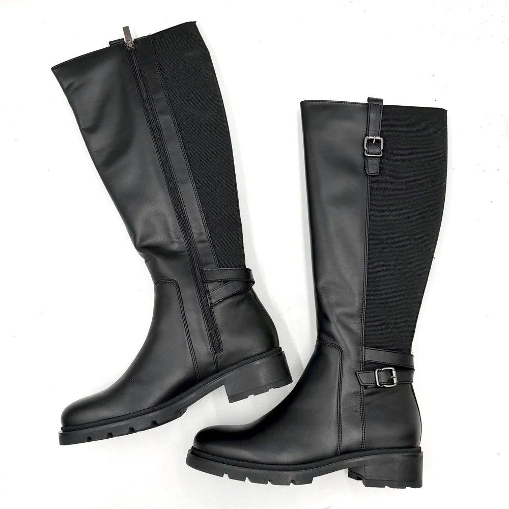 La Canadienne Saint Riding‎ Boots Black Leather Knee High Buckle Lug Sz 9 Women